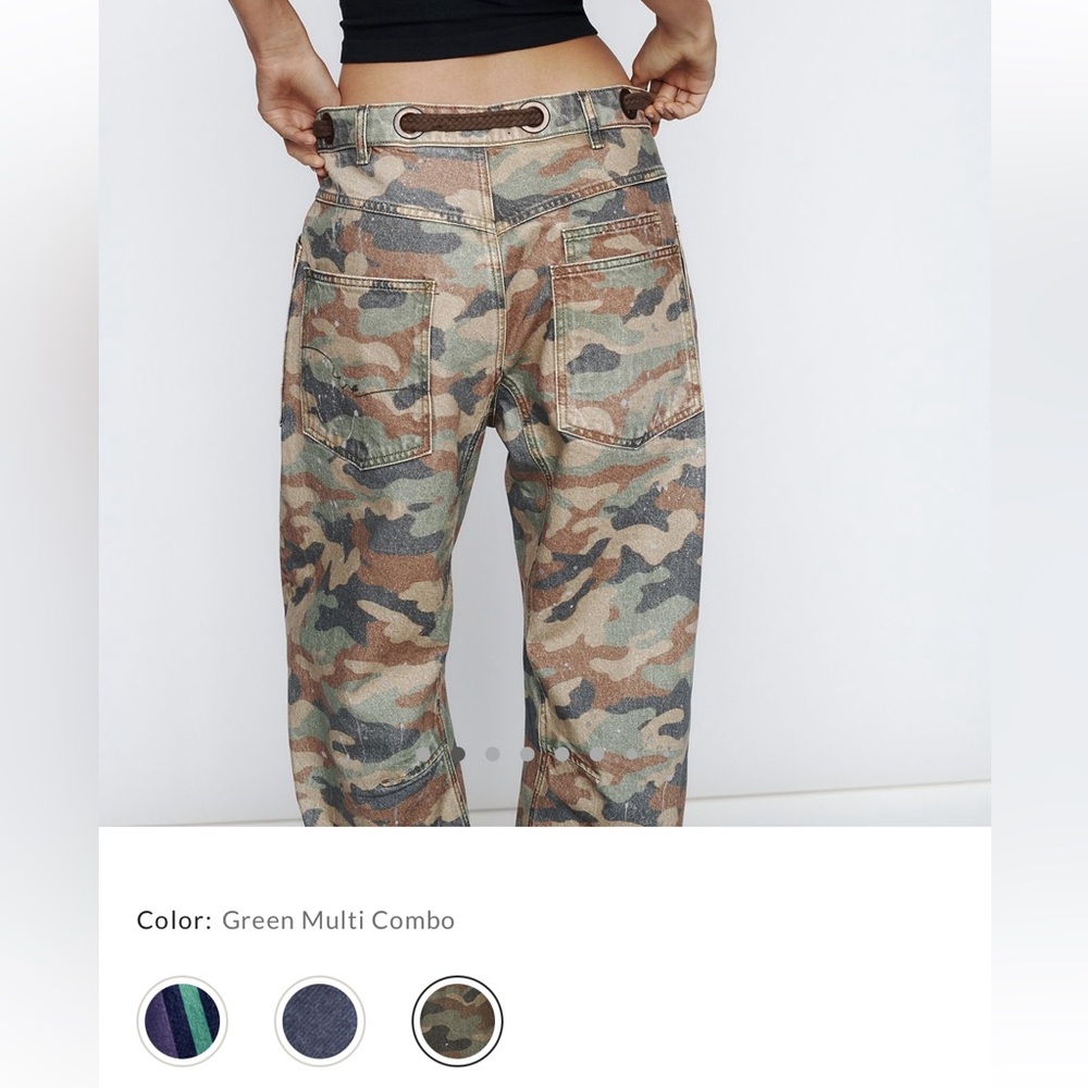 Free People We The Free Camo Moxie Barrel Jeans Army Camouflage - Picture 4 of 12